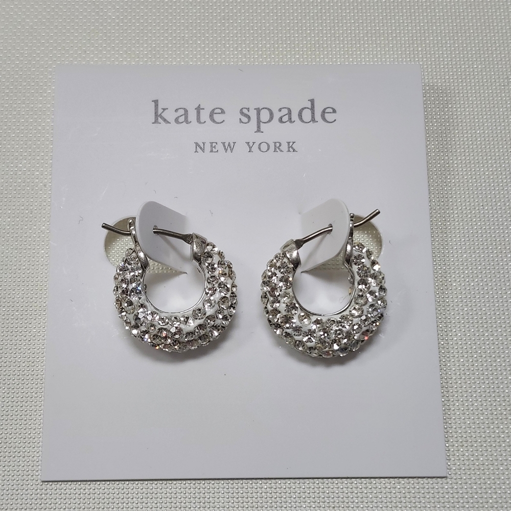 NWT Kate Spade Silver-Tone Crystal Huggie Hoop Earrings in Clear/Silver